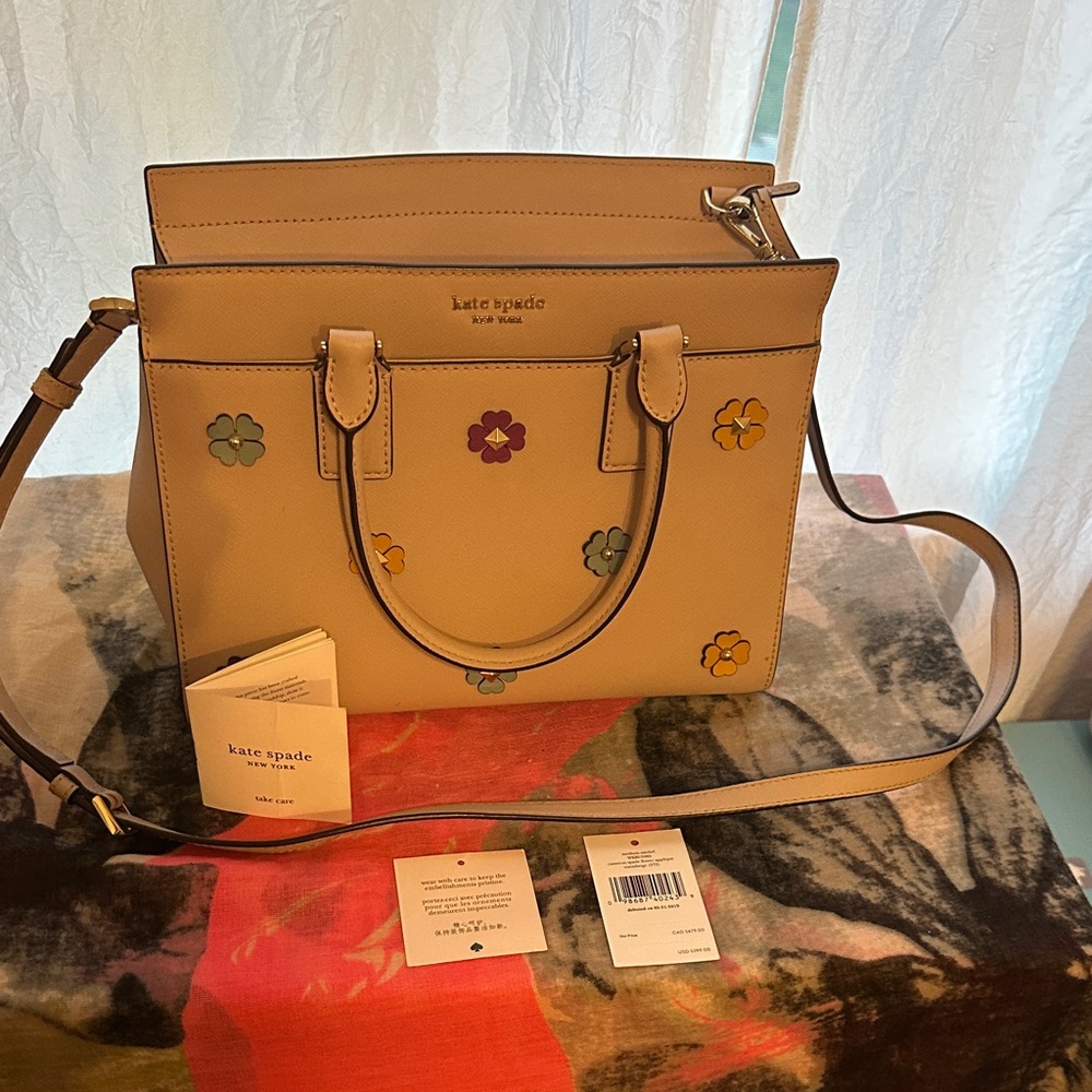 Kate Spade Beige Satchel with Colorful Floral Accents